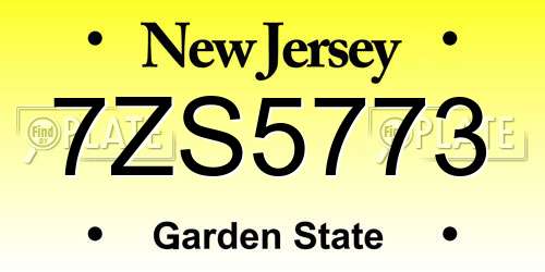 7ZS5773 New Jersey License Plate
