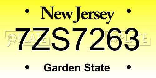 7ZS7263 New Jersey License Plate