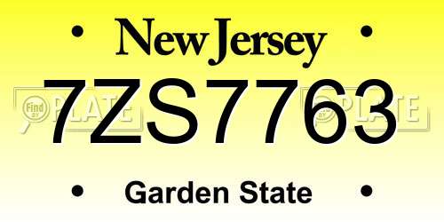 7ZS7763 New Jersey License Plate