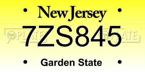 7ZS845 New Jersey License Plate