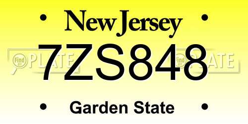 7ZS848 New Jersey License Plate