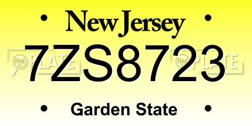 7ZS8723 New Jersey License Plate