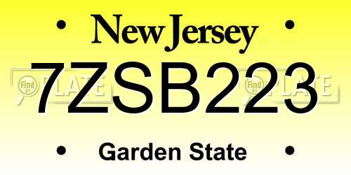 7ZSB223 New Jersey License Plate