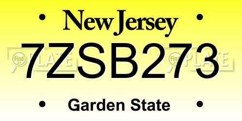 7ZSB273 New Jersey License Plate