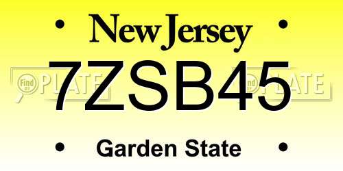 7ZSB45 New Jersey License Plate
