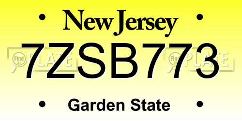 7ZSB773 New Jersey License Plate