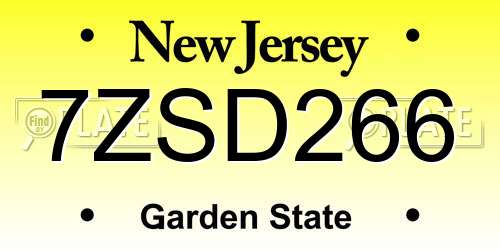 7ZSD266 New Jersey License Plate