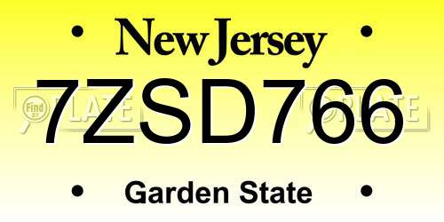 7ZSD766 New Jersey License Plate