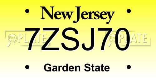 7ZSJ70 New Jersey License Plate