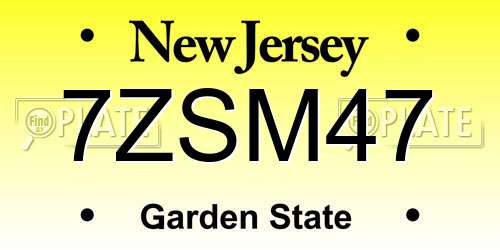 7ZSM47 New Jersey License Plate