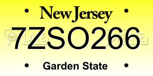 7ZSO266 New Jersey License Plate
