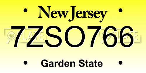 7ZSO766 New Jersey License Plate