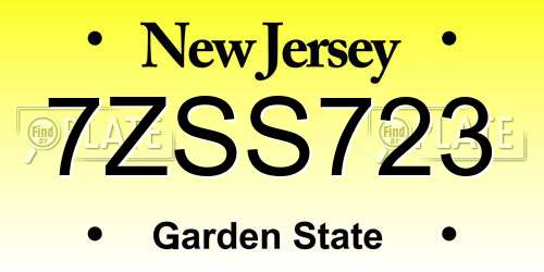 7ZSS723 New Jersey License Plate