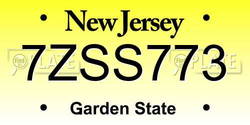 7ZSS773 New Jersey License Plate