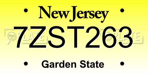 7ZST263 New Jersey License Plate