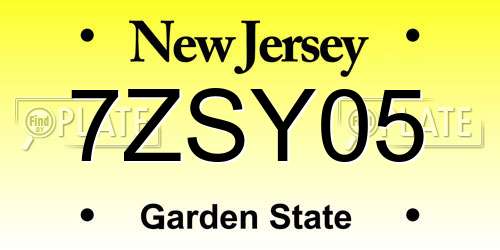 7ZSY05 New Jersey License Plate