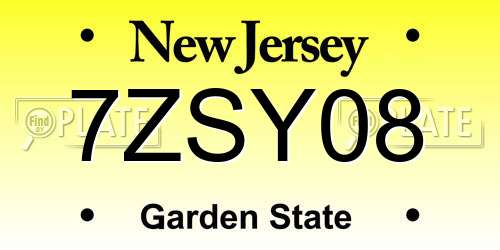 7ZSY08 New Jersey License Plate