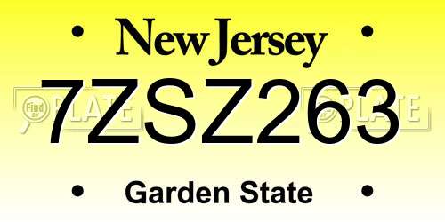 7ZSZ263 New Jersey License Plate