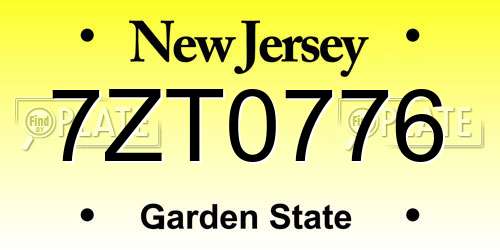 7ZT0776 New Jersey License Plate