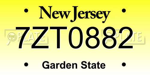 7ZT0882 New Jersey License Plate