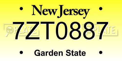 7ZT0887 New Jersey License Plate