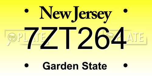 7ZT264 New Jersey License Plate