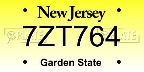 7ZT764 New Jersey License Plate