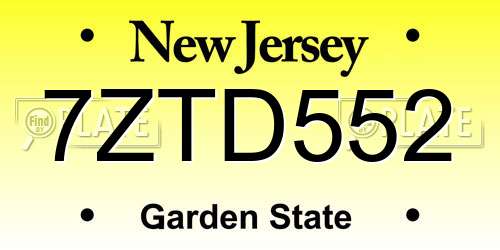 7ZTD552 New Jersey License Plate