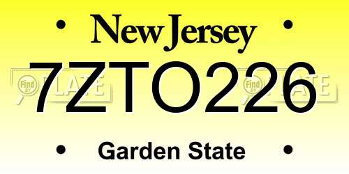 7ZTO226 New Jersey License Plate