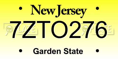 7ZTO276 New Jersey License Plate