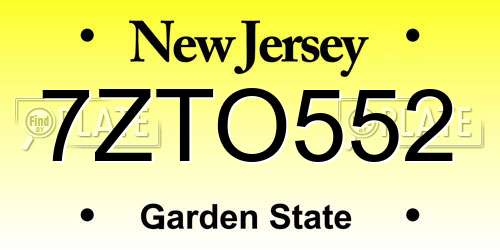 7ZTO552 New Jersey License Plate
