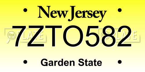 7ZTO582 New Jersey License Plate