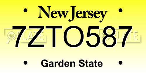 7ZTO587 New Jersey License Plate