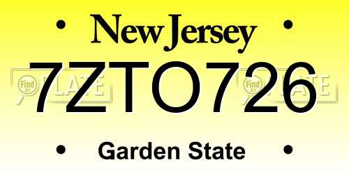 7ZTO726 New Jersey License Plate