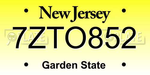 7ZTO852 New Jersey License Plate