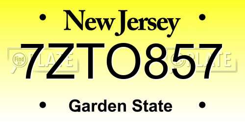 7ZTO857 New Jersey License Plate