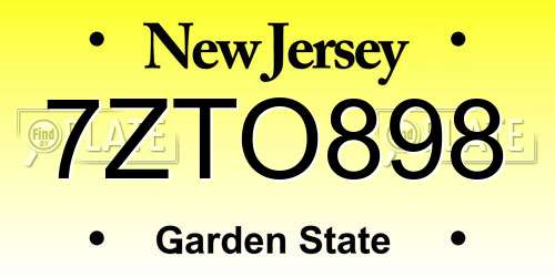 7ZTO898 New Jersey License Plate