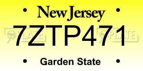 7ZTP471 New Jersey License Plate
