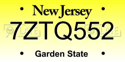 7ZTQ552 New Jersey License Plate