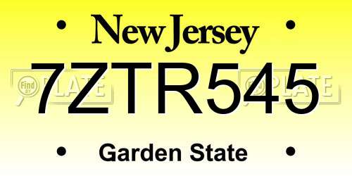7ZTR545 New Jersey License Plate