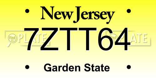 7ZTT64 New Jersey License Plate