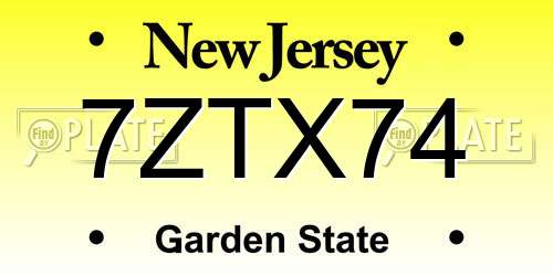 7ZTX74 New Jersey License Plate