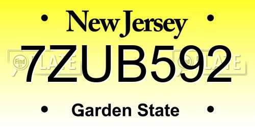 7ZUB592 New Jersey License Plate