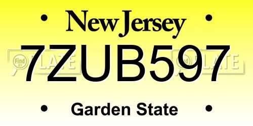 7ZUB597 New Jersey License Plate