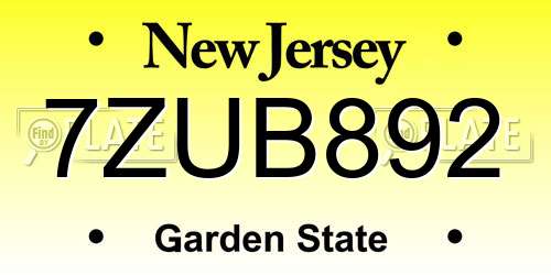 7ZUB892 New Jersey License Plate