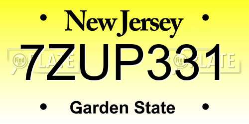 7ZUP331 New Jersey License Plate