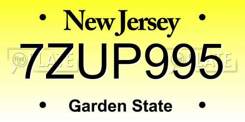 7ZUP995 New Jersey License Plate