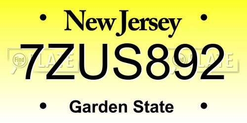 7ZUS892 New Jersey License Plate
