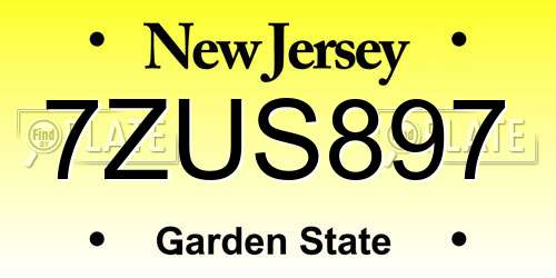7ZUS897 New Jersey License Plate