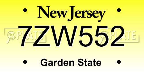 7ZW552 New Jersey License Plate